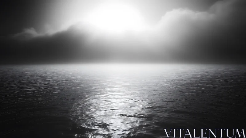 Luminous horizon over calm monochrome sea at dawn.