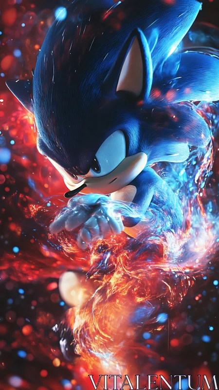 Blue speedster bends fire and sparks into a swirling comet