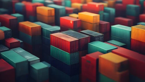 Chromatic cargo canyons rise in a maze of stacked steel.