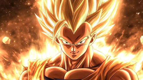 Golden-haired warrior burns a hole through the horizon