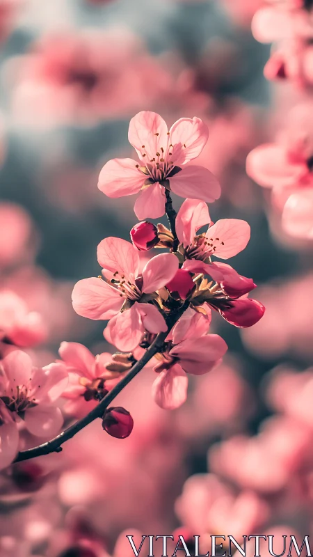 Cherry Blossom Branch with Shallow Depth of Field Bokeh