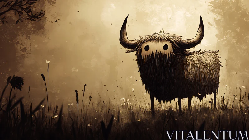 Gentle horned forest creature stands curious in dusk light