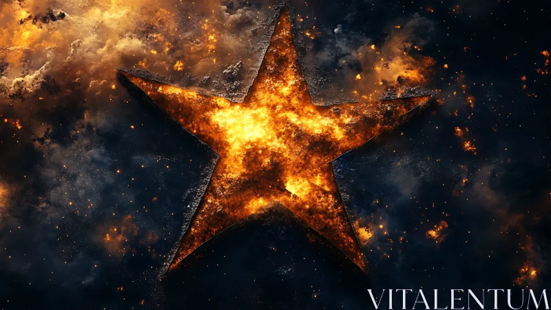 Fiery textured star shape emerging from dark background.