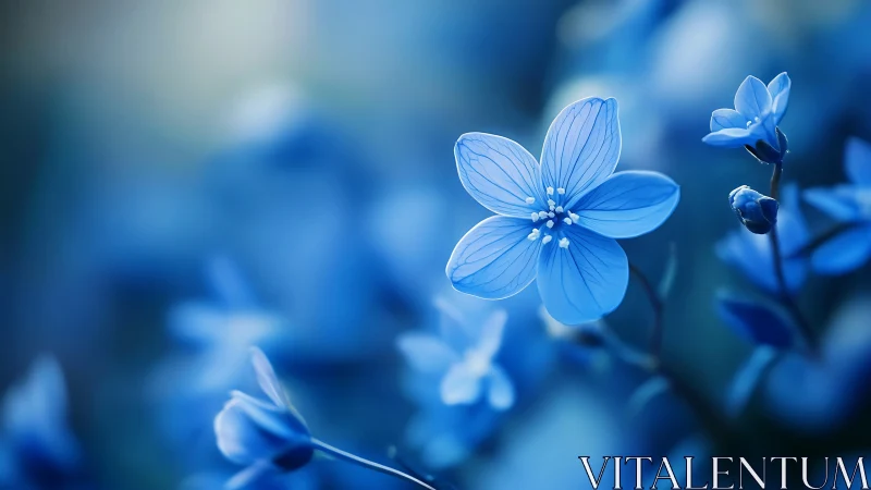 Delicate Blue Flowers in Soft Focus Light.
