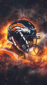 Side-profile football portrait isolates helmet in fiery haze
