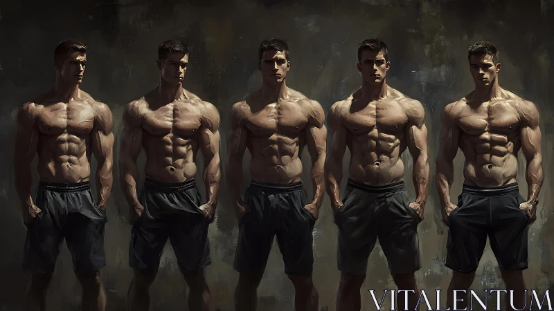 Male fitness study with dramatic light and shadow forms.