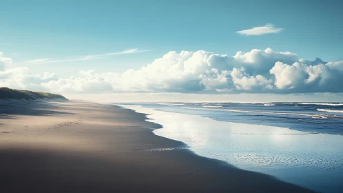 Serene coastal shoreline rendered in soft photoreal light