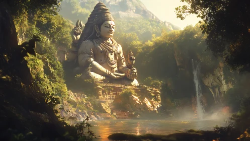 Mountain god awakens in a mist-veiled jungle sanctuary.