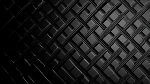 Interwoven black carbon lattice rendered in dramatic oblique light