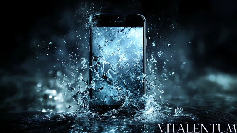 High-speed splash impact on smartphone glass in dark water