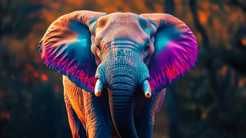 Vibrant digital elephant portrait with neon-toned ears.