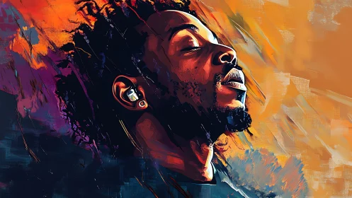 Portrait in warm brushstrokes captures serene reflection.