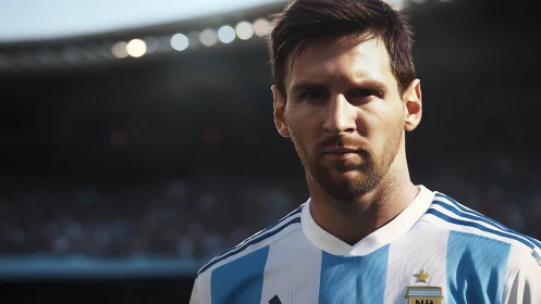 Male football player in striped jersey at outdoor stadium.