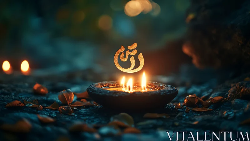 Mystic oil lamp glows beneath floating golden script.