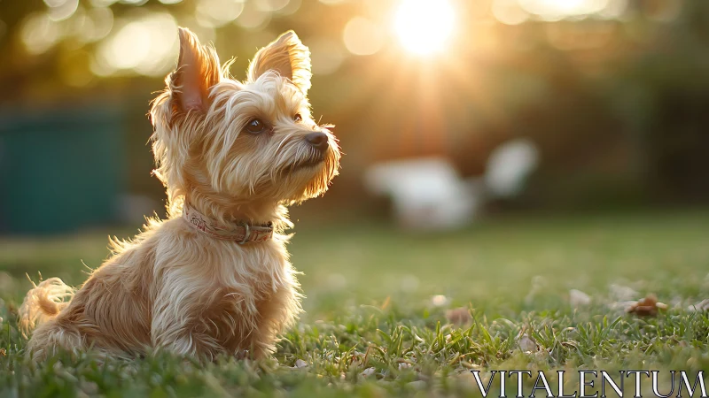 Sunlit terrier enjoying a peaceful golden hour moment.