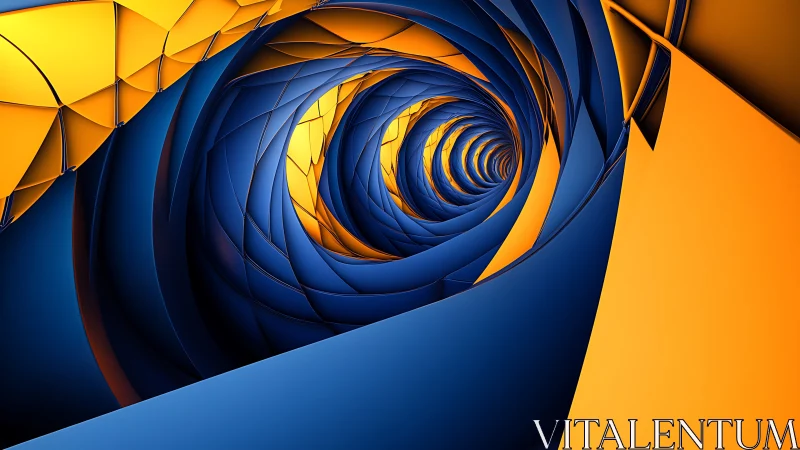 Parametric spiral tunnel of interlocking blue and orange panels