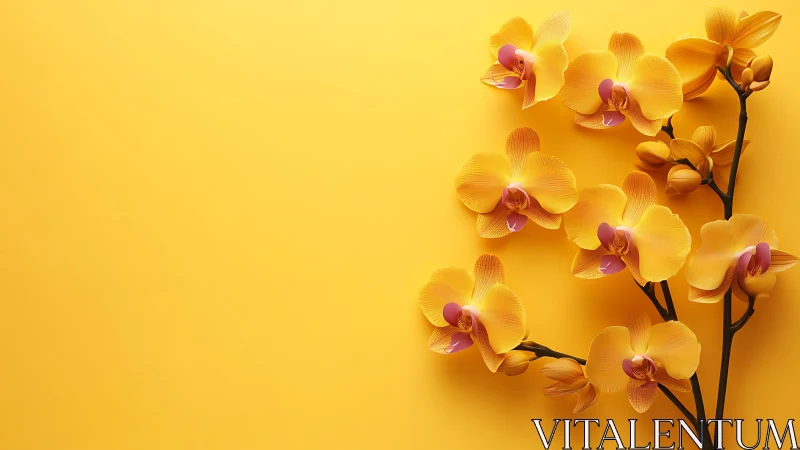 Golden orchids arranged against matching yellow background.