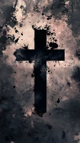 Moody abstract cross set against softly textured clouds.