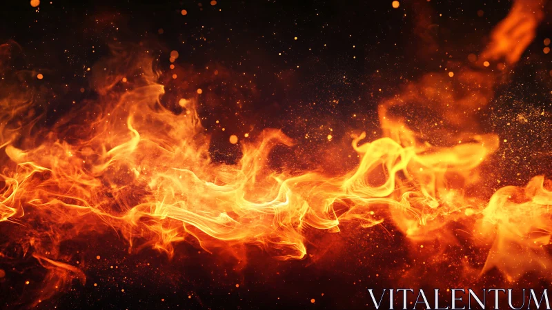 Intense Fire and Flames with Sparks on Black Background.