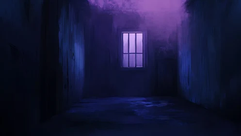 Soft purple window glow gently calms a quiet empty room