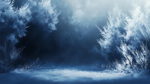 Digital frostbound glade with luminous atmospheric depth.