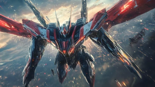 Aero-mech interceptor with wing-swept combat transformation.