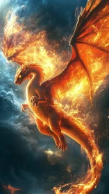 Flaming aerial dragon rendered in high-contrast digital fantasy