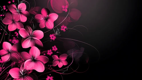 Luminous Pink Flowers Dancing Against Dark Elegance.