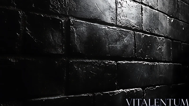 Photorealistic black brick wall with moody side lighting.
