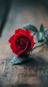 Red Rose on Weathered Timber with Selective Focus Bokeh
