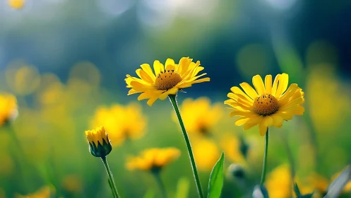 Yellow Daisies in Soft Focus Garden Light.