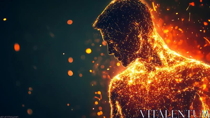 Luminous figure glowing with sparks of digital starlight.