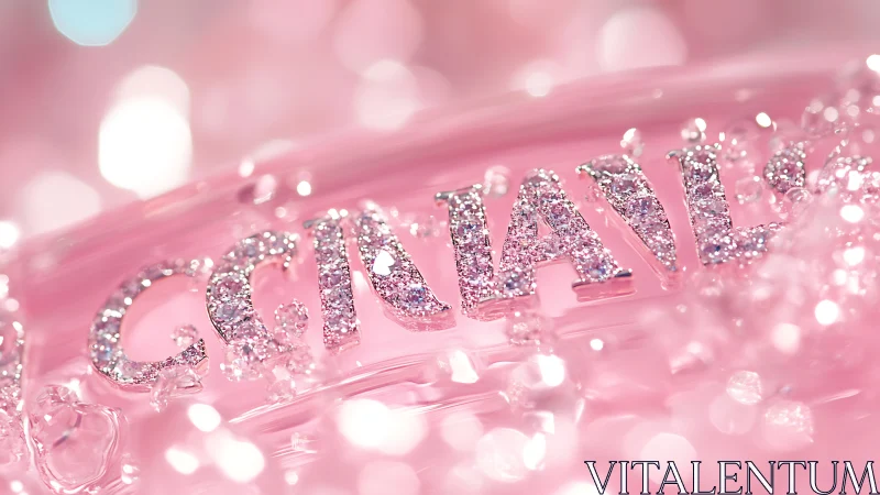 Glittered lettering emerges through defocused pink highlights
