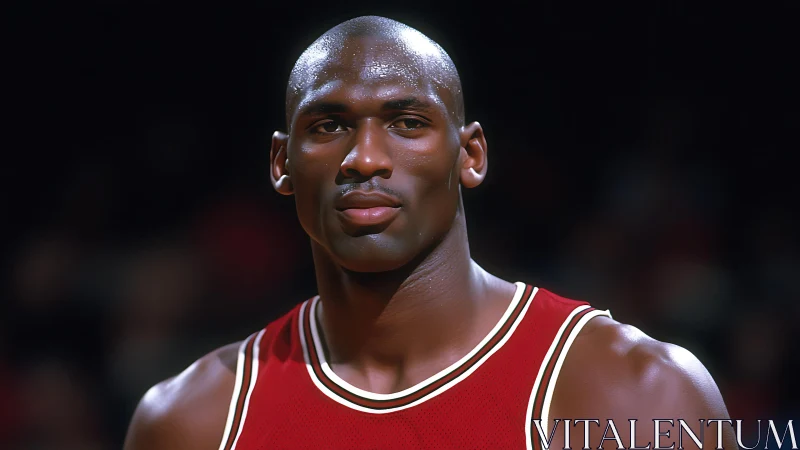Calm basketball star pausing under the arena lights.