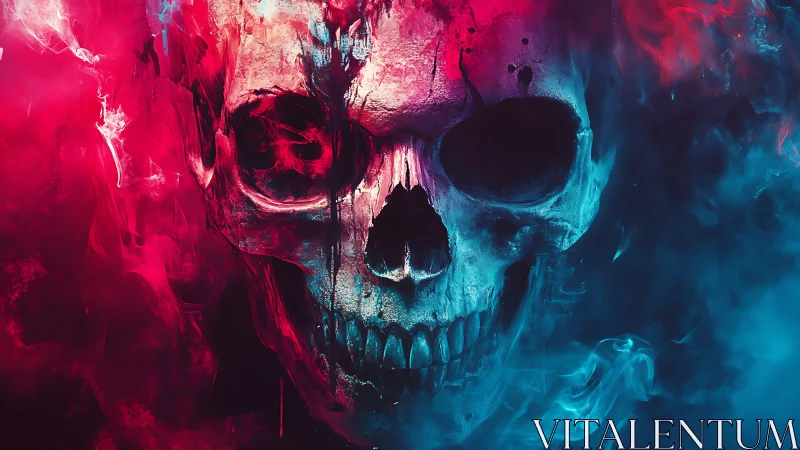 Bicolored smoke skull in symmetrical frontal composition.