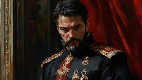 Bearded military officer in formal decorated uniform portrait.