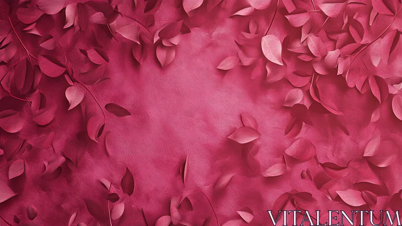 Monochrome leaves lie scattered on textured pink surface