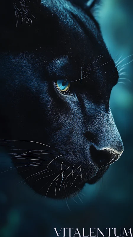Black Cat with Striking Blue Eyes in Teal Lighting.