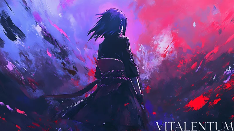 Midnight wanderer wrapped in swirling neon stormlight.