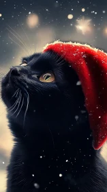 Midnight snowspell kitty in a borrowed Santa hat.