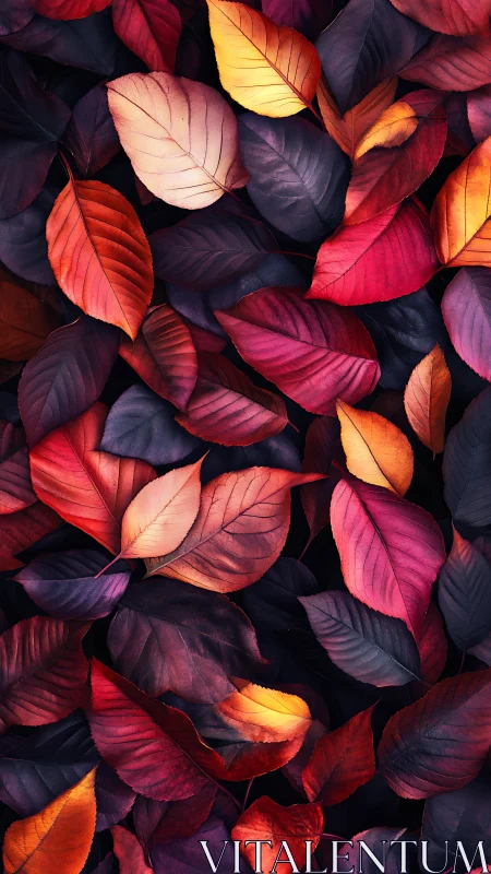 Overlapping crimson and violet autumn leaves create dense pattern