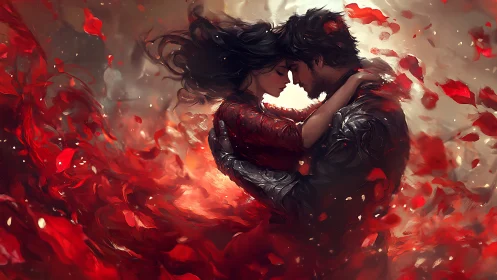 Two Hearts Entwined in a Storm of Crimson Emotion.