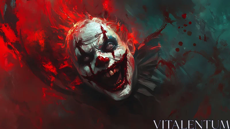 Chromatic horror study of deranged clown head in motion blur.