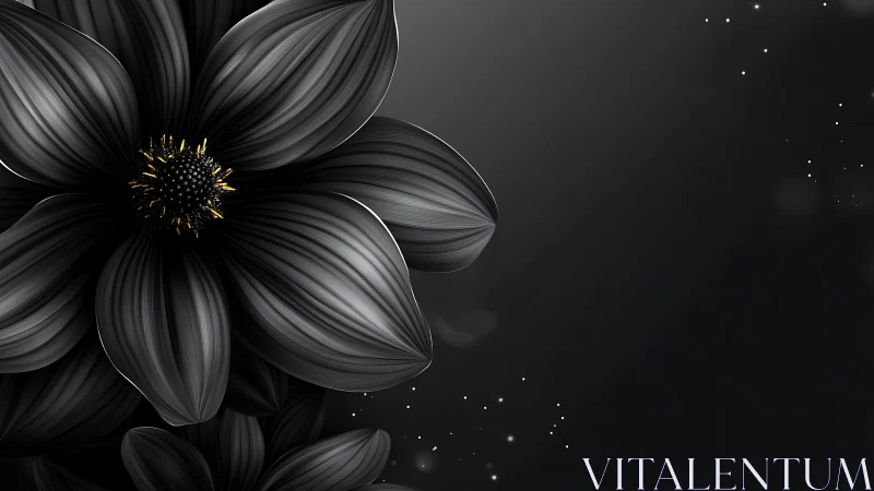 Black Flowers with Golden Stamen Against Dark Background.