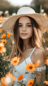 Optically shallow-depth portrait of young woman in floral field.