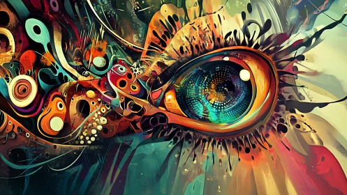 Digital abstract eye composition shows layered color geometry