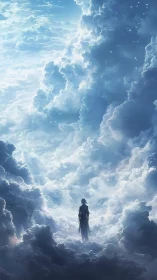 Ethereal celestial figure framed in towering cloud architecture.