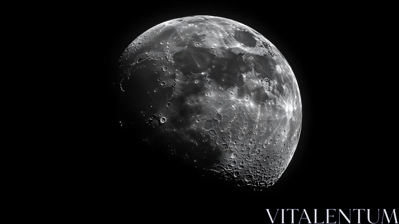 Detailed lunar close-up captures craters and mare plainly.