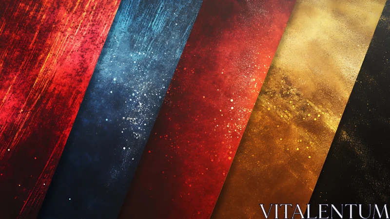 Cosmic paintstripes ignite red, blue, and golden dusk.