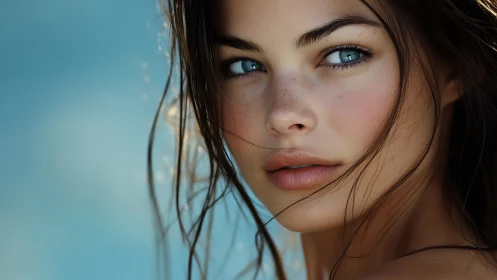 Sea-breeze portrait with clear blue eyes and soft sunlight.